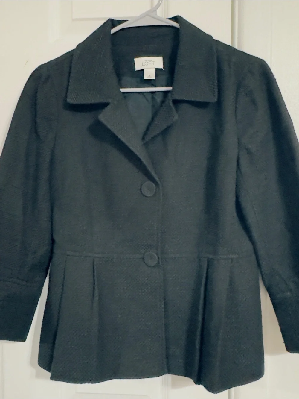 Ann Taylor LOFT Black Tweed Peplum bell Sleeve Style Cotton Blend Coat Size 4